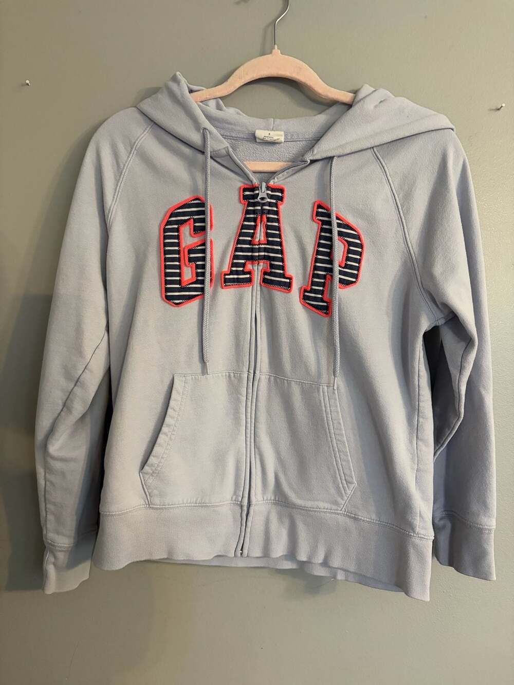 Gap Full Zip Hoodie Size S Gray Striped Logo Hoodie